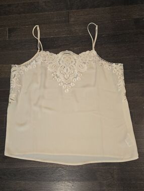 CAbi Tank Blouse Spaghetti Strap Lace Embroidered Detail - Cream - SZ Medium